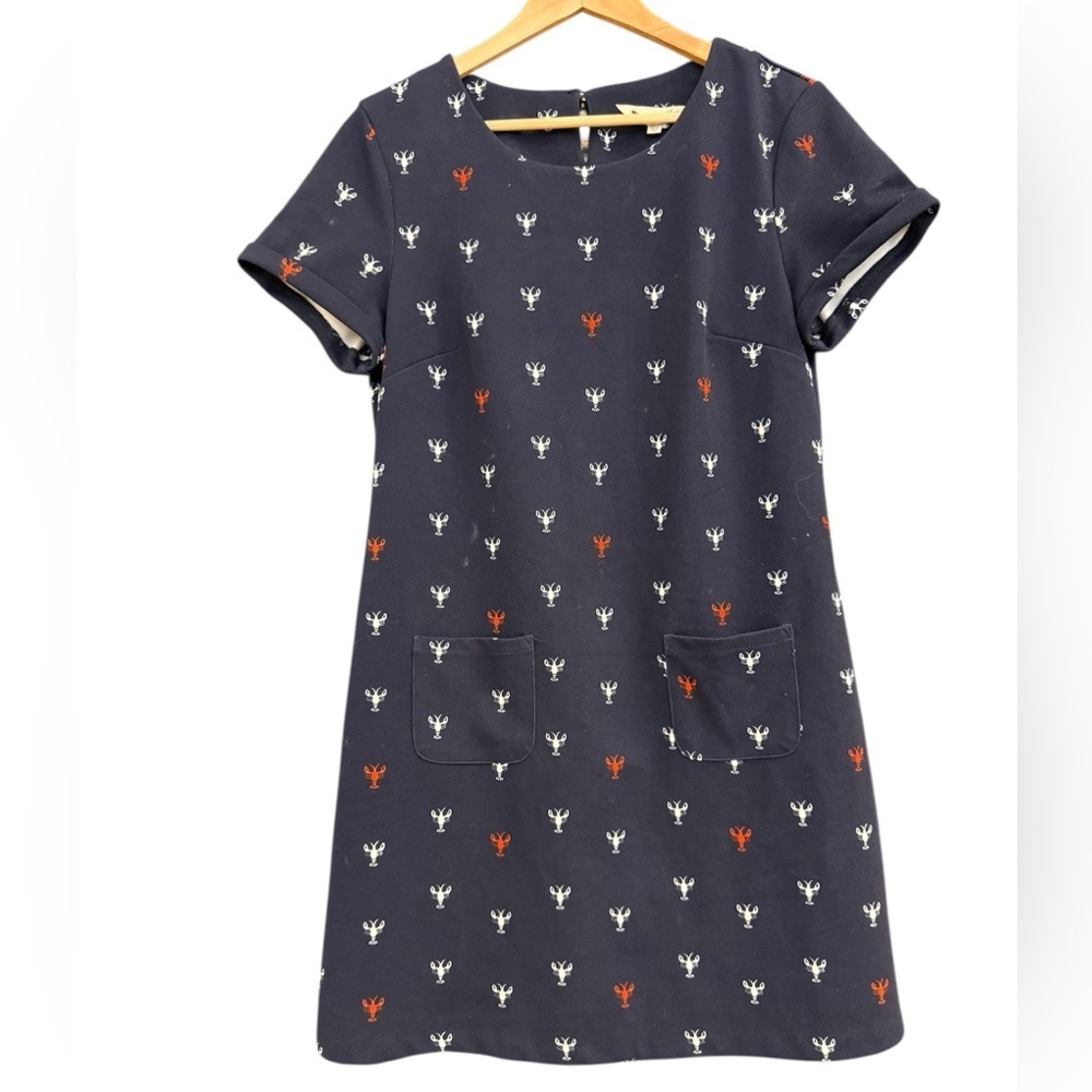 Yumi size 8 (12 UK) GUC lobster Casual Blue Sheath Dress with Crew Neck